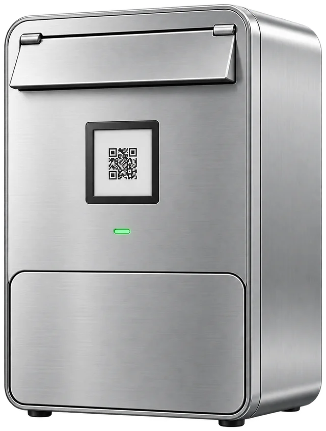QRoller Box, cassetta postale in acciaio con display QR